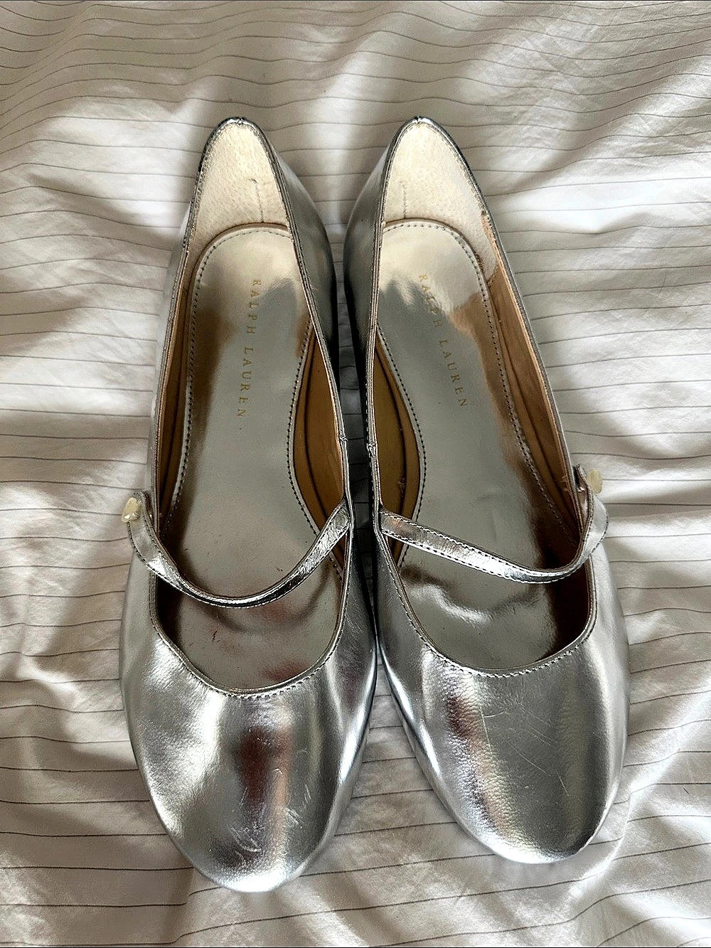 Ralph Lauren Alyssa MJ Silver Mary Jane Flats US 4